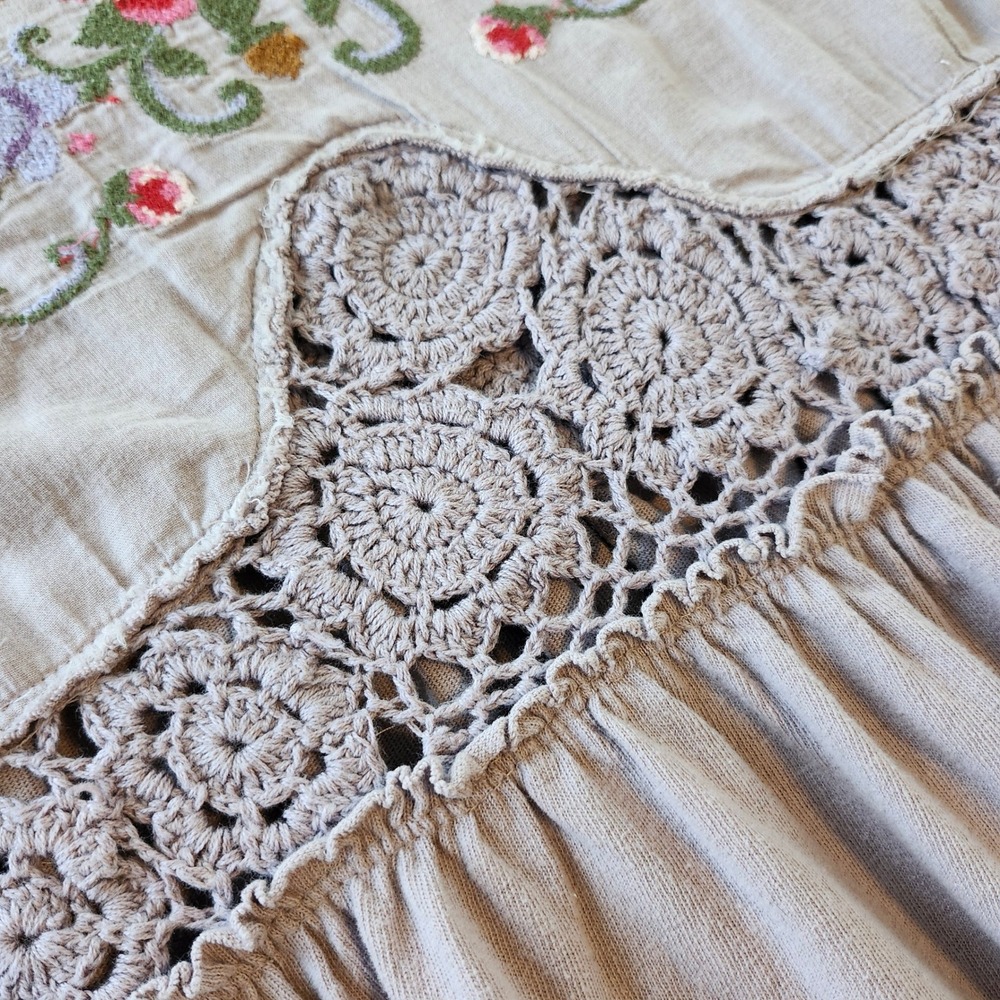 Free People Kennedy Tunic Embroidered Babydoll Top Shirt Crochet Lace Womens XL - Picture 6 of 8